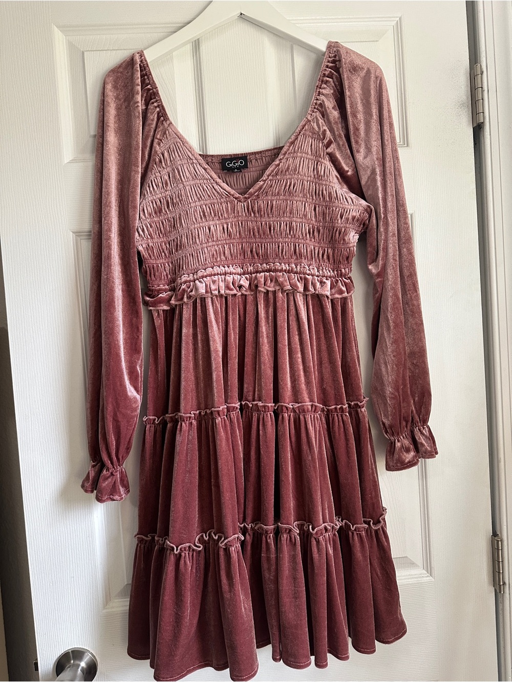 Gigio Mauve Velvet Smocked Midi Dress